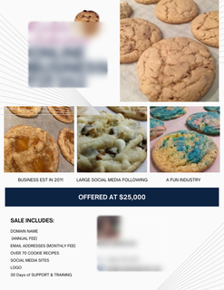 For Sale: Online gourmet cookie business providing a unique spin on cookie flavors.