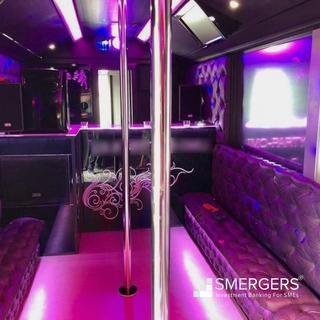 12m Mercedes-Benz party bus in Prague with state-of-the-art features and potential for diverse event services.
