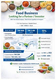 Well established food import & distribution company in Bangkok seeking strategic investment partner.