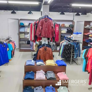 Men's apparel shop for sale with stock, shelf, stand, and other items.
