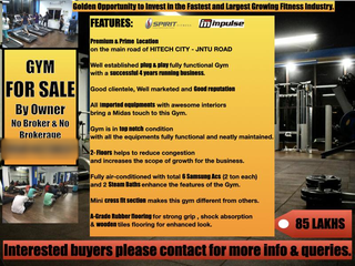 For Sale: Premium gym spread over 3,000 sq. ft. with imported equipment worth INR 60 lakh.