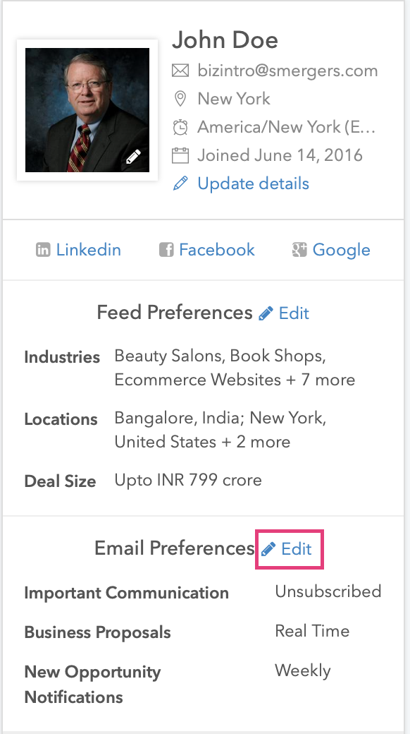 Email Preferences - Edit